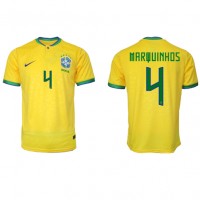 Billiga Brasilien Marquinhos #4 Hemma fotbollskläder VM 2022 Kortärmad